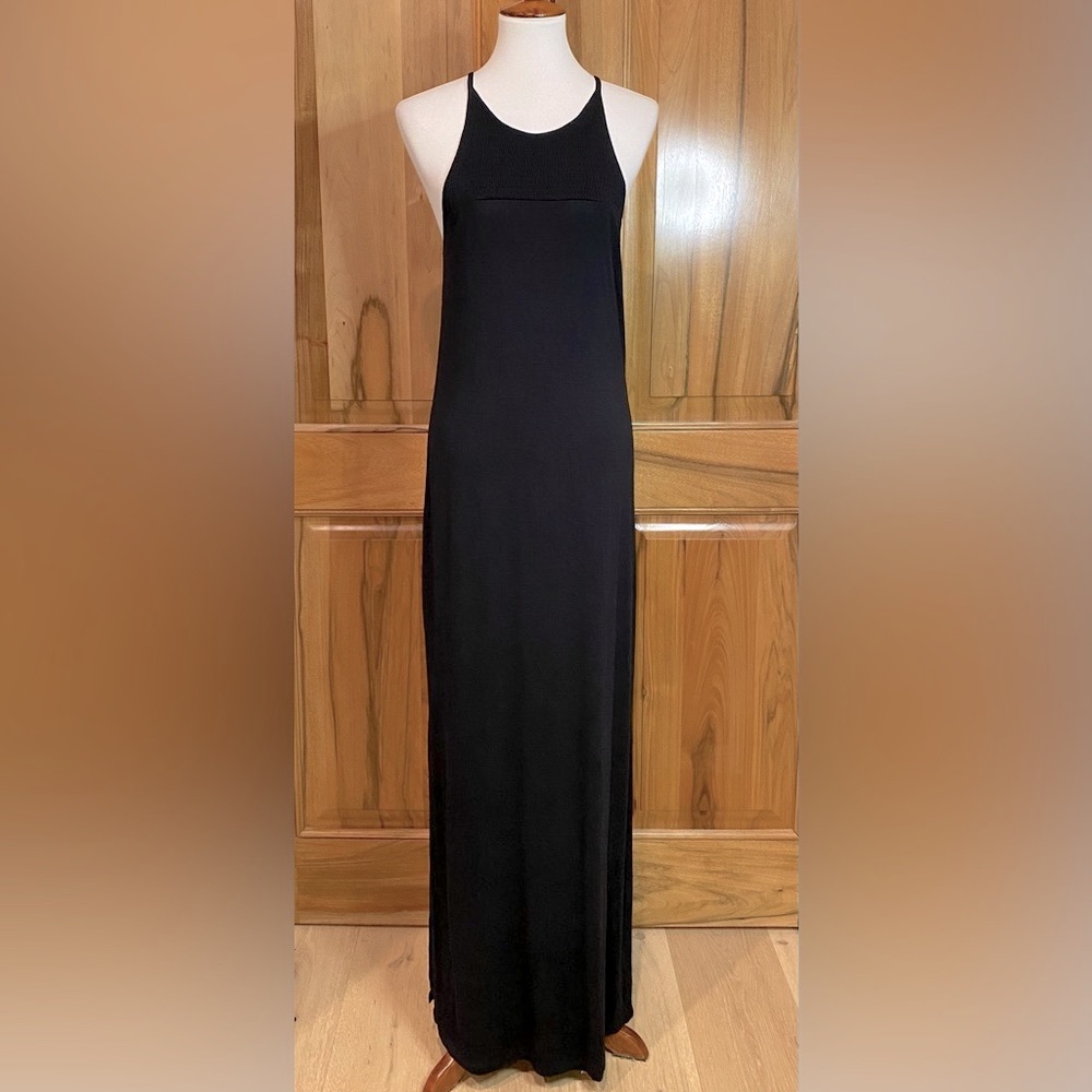 knot sisters - Black Smocked Top Maxi Sundress, Double Side Slit Skirt - EUC - M
